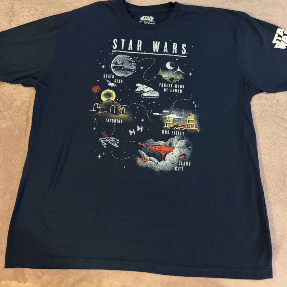 Star Wars Black Graphic Tee with Iconic Locations